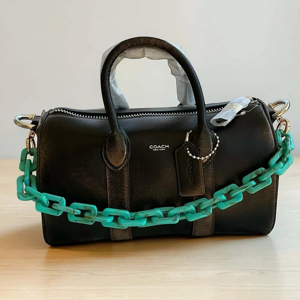 Turquoise Resin Chain Strap 18” Gold Hardware Coastal Chic Bag Charm Purse